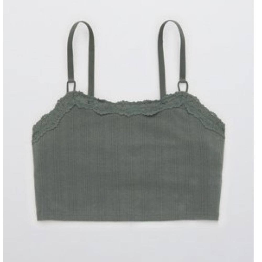 American Eagle XXL Pointelle Lace Trim Longline Bralette in Sage